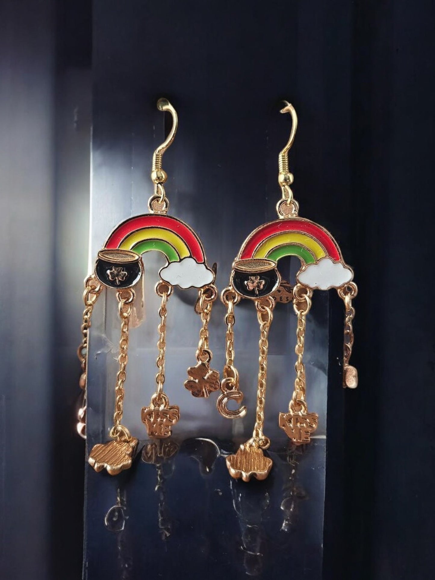 Over The Rainbow Dangle Earrings St Patrick Day Multicolor Rainbow Design Festive Jewelry For Parade Party