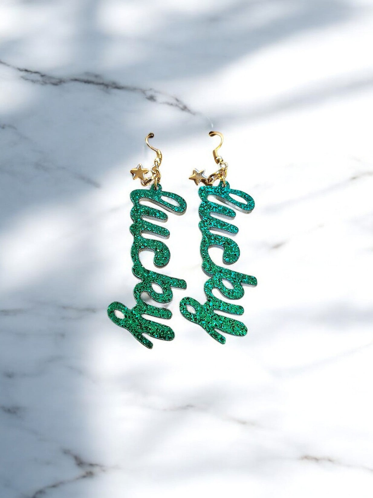Lucky Stars Emerald Green Dangle Earrings With Delicate Star Details And Shimmering Movement