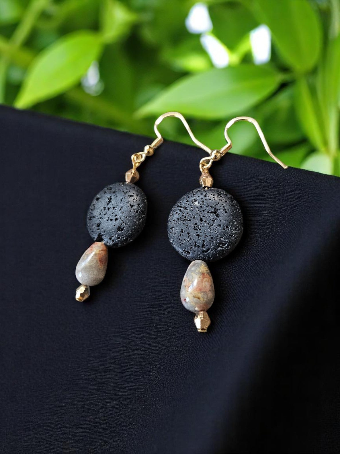 Lava Stone with Teardrop Gemstone Dangle Earrings