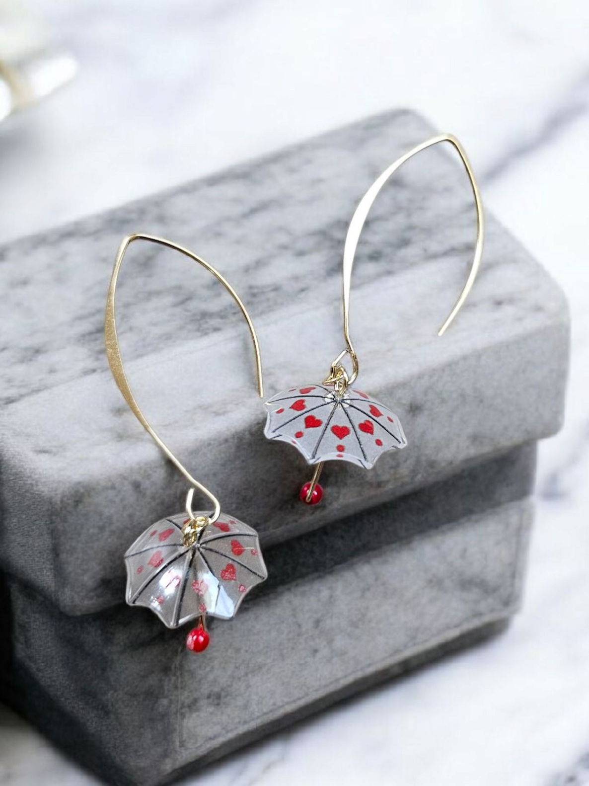 Umbrella Heart V Hook Dangle Earrings