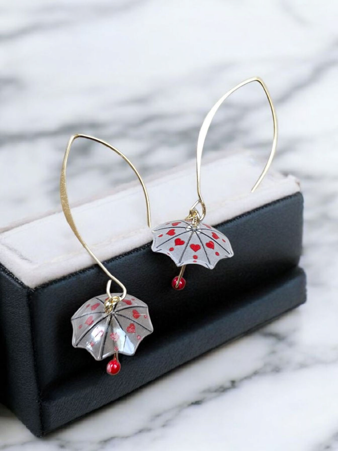 Umbrella Heart V Hook Dangle Earrings