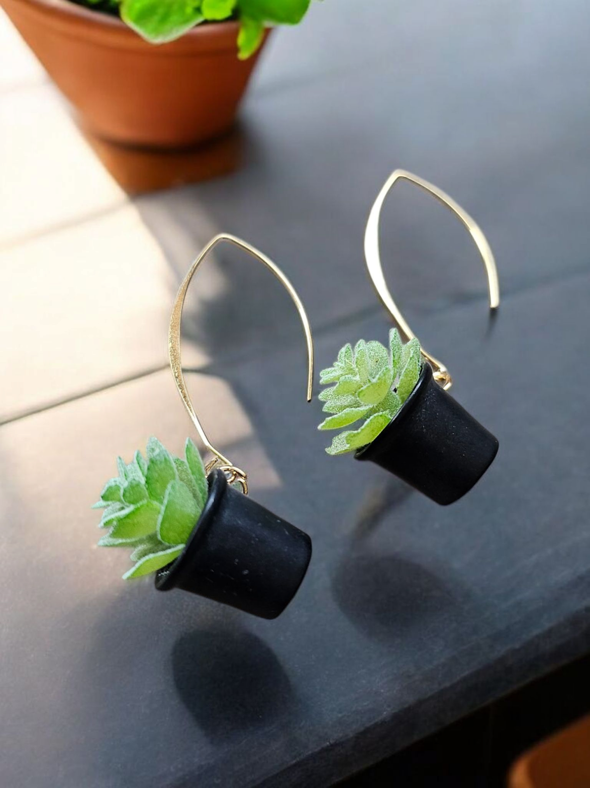 Potted Succulent V Hook Dangle Earrings