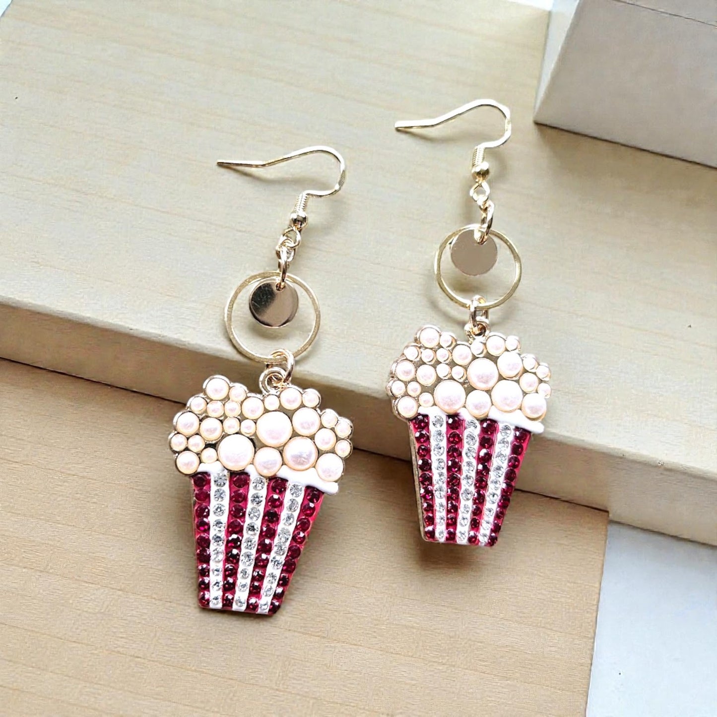 Sparkling Popcorn Charms on Golden Circles Funky Dangle Earrings