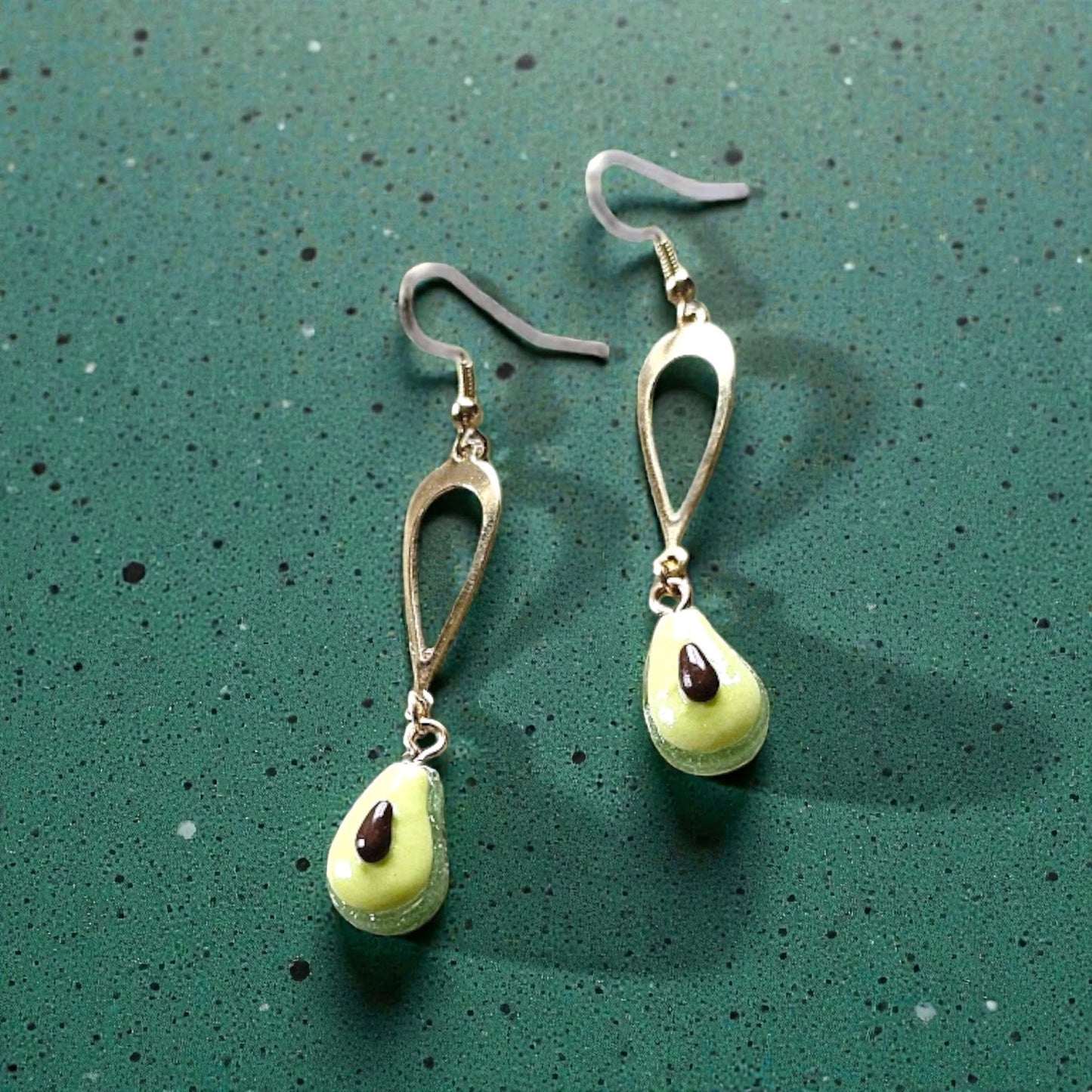 Resin Avocados on Golden Teardrop Dangles Dangle Earrings