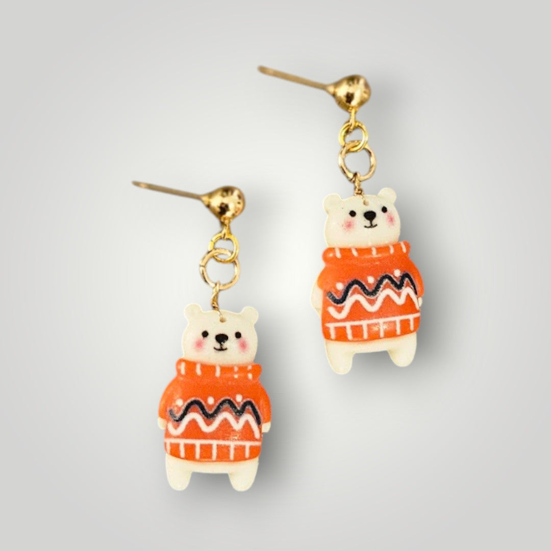 Cute Polar Bears in Sweaters Resin Stud Dangle Earrings