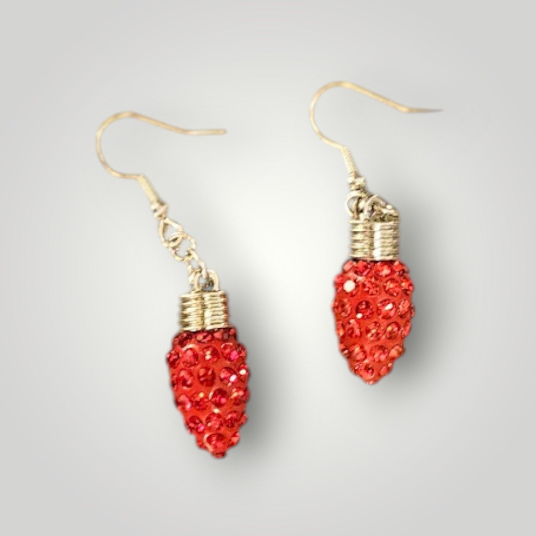 Red Bling Christmas Lights Holiday Statement Dangle Earrings