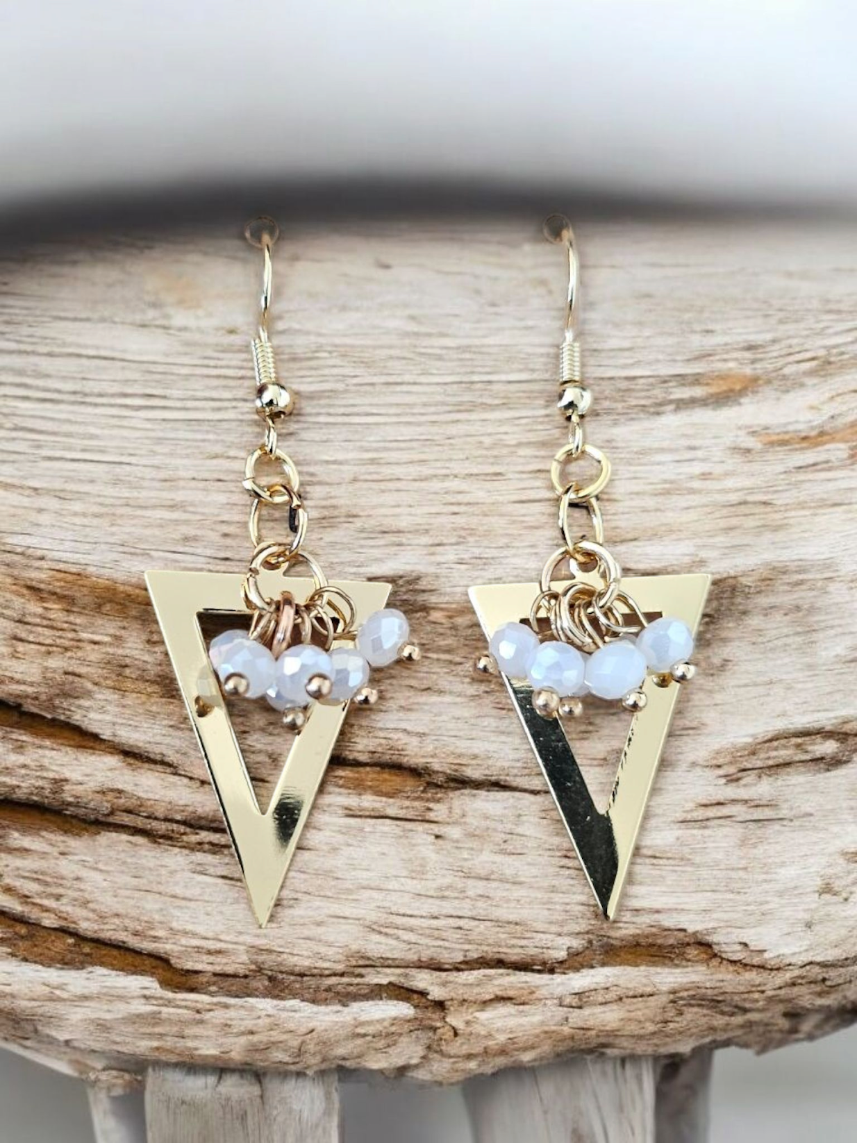 Reverse Triangle Opal Bead Cluster Earrings