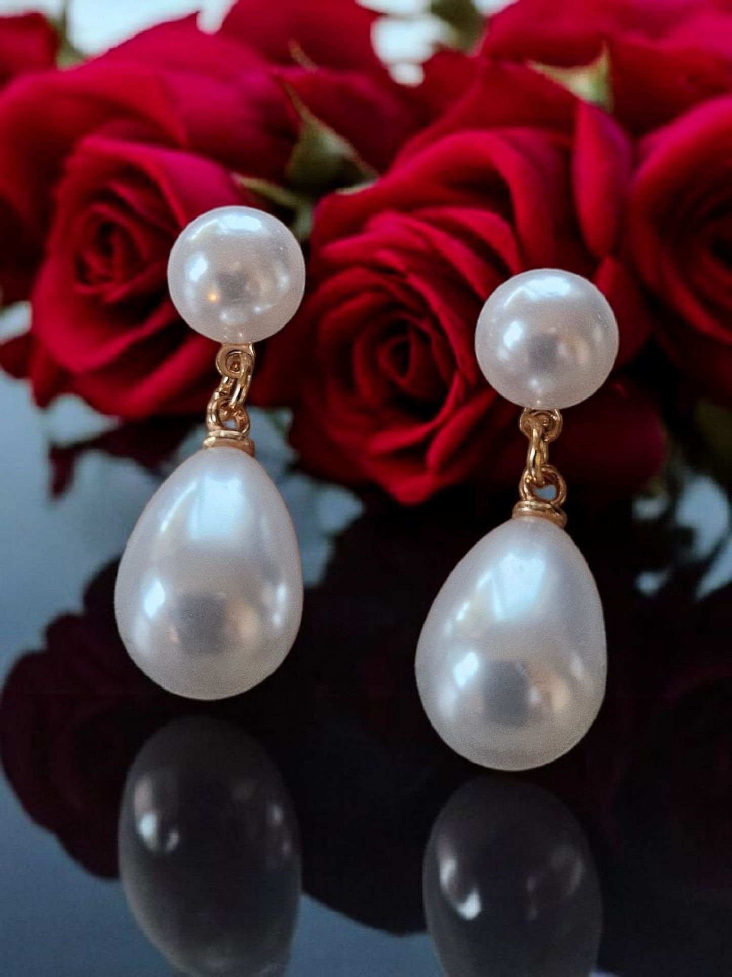 Large Pearl Stud Teardrop Dangle Earrings