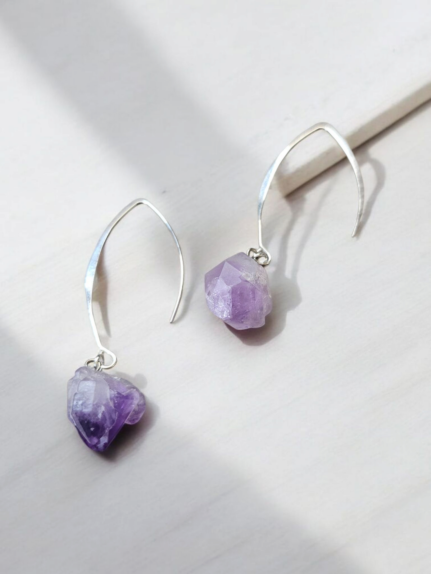Genuine Amethyst Crystals on Silver V-Hook Earrings