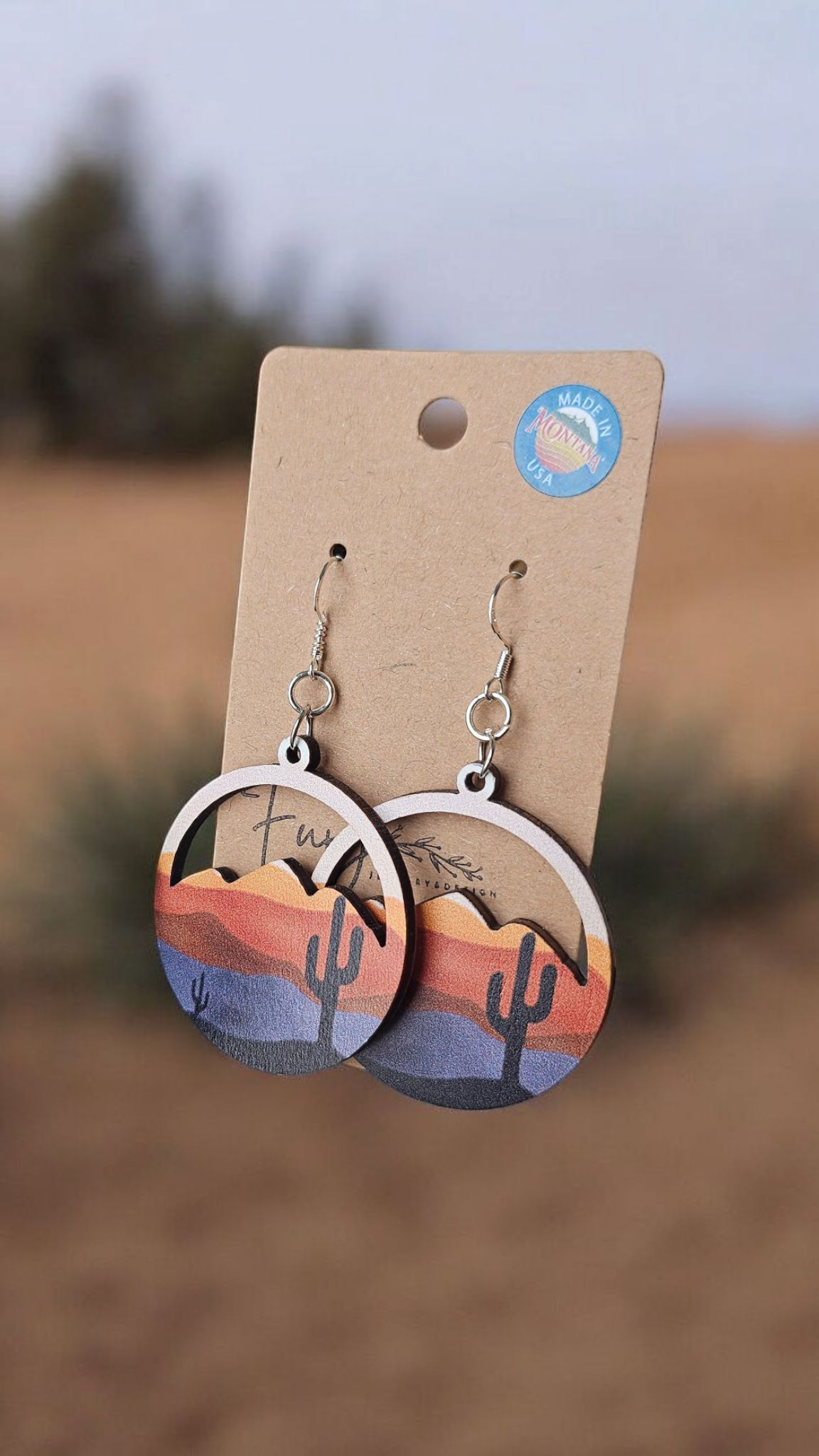 Cactus at Sunset Wooden Dangle Earrings