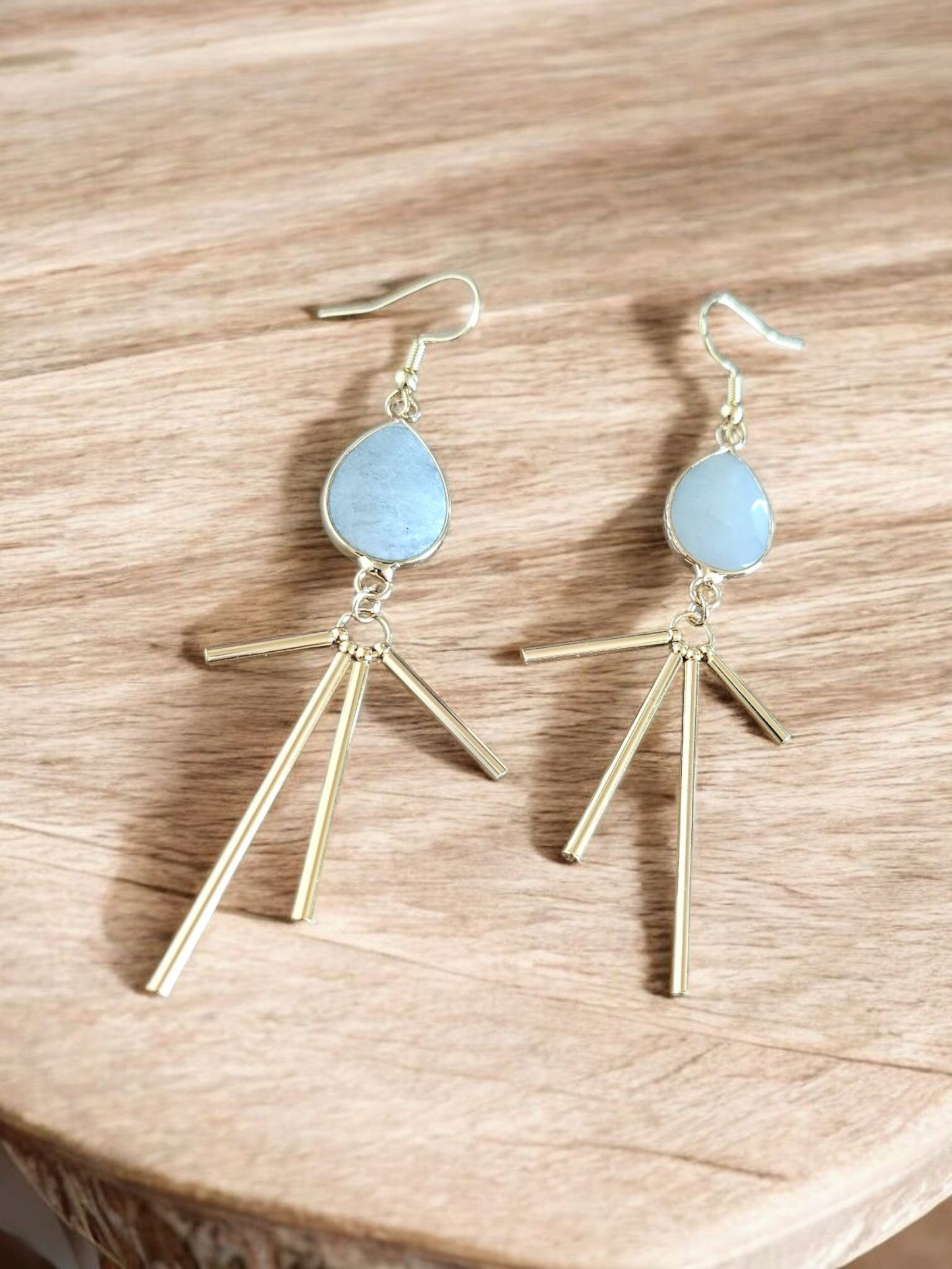 Gold Bars on Genuine Granite Gemstones Dangle Earrings