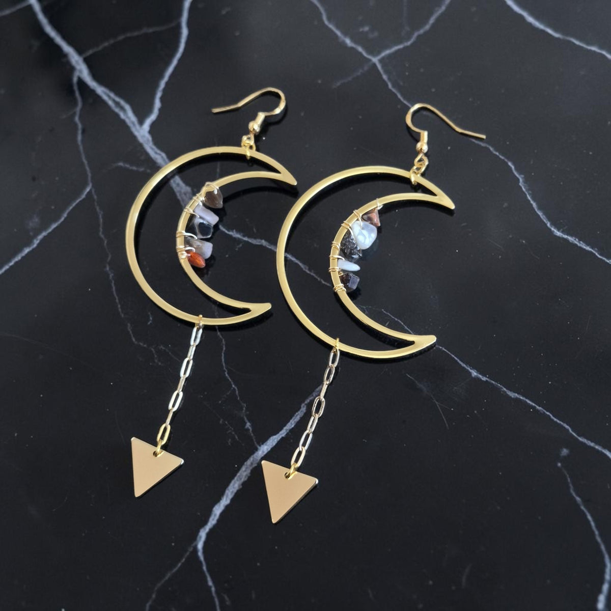 Celestial Crescent Moon Dangle Earrings