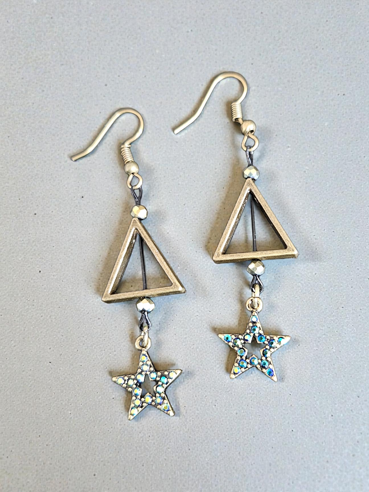 Sassy Brassy Triangles and Shimmering Stars Dangle Earrings