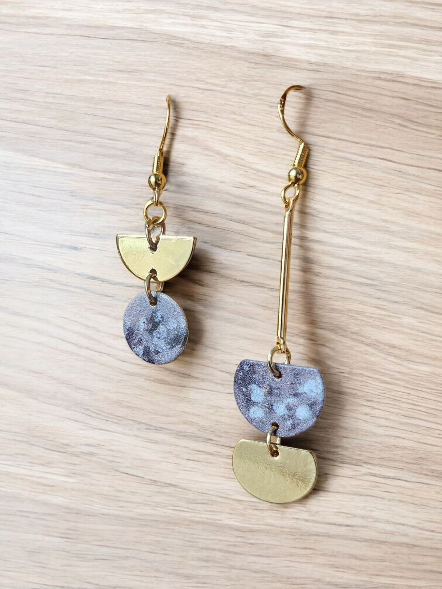 Asymmetrical Vintage Floral and Gold Geometric Dangle Earrings 2