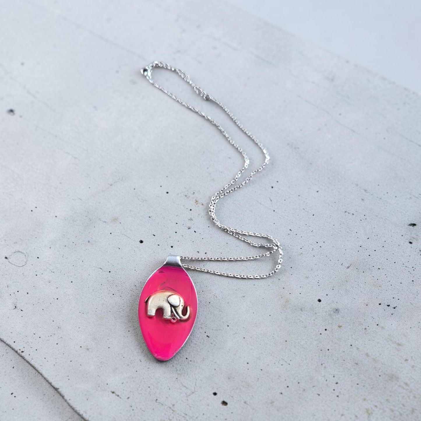 Upcycled Red Elephant Spoon Silver Necklace