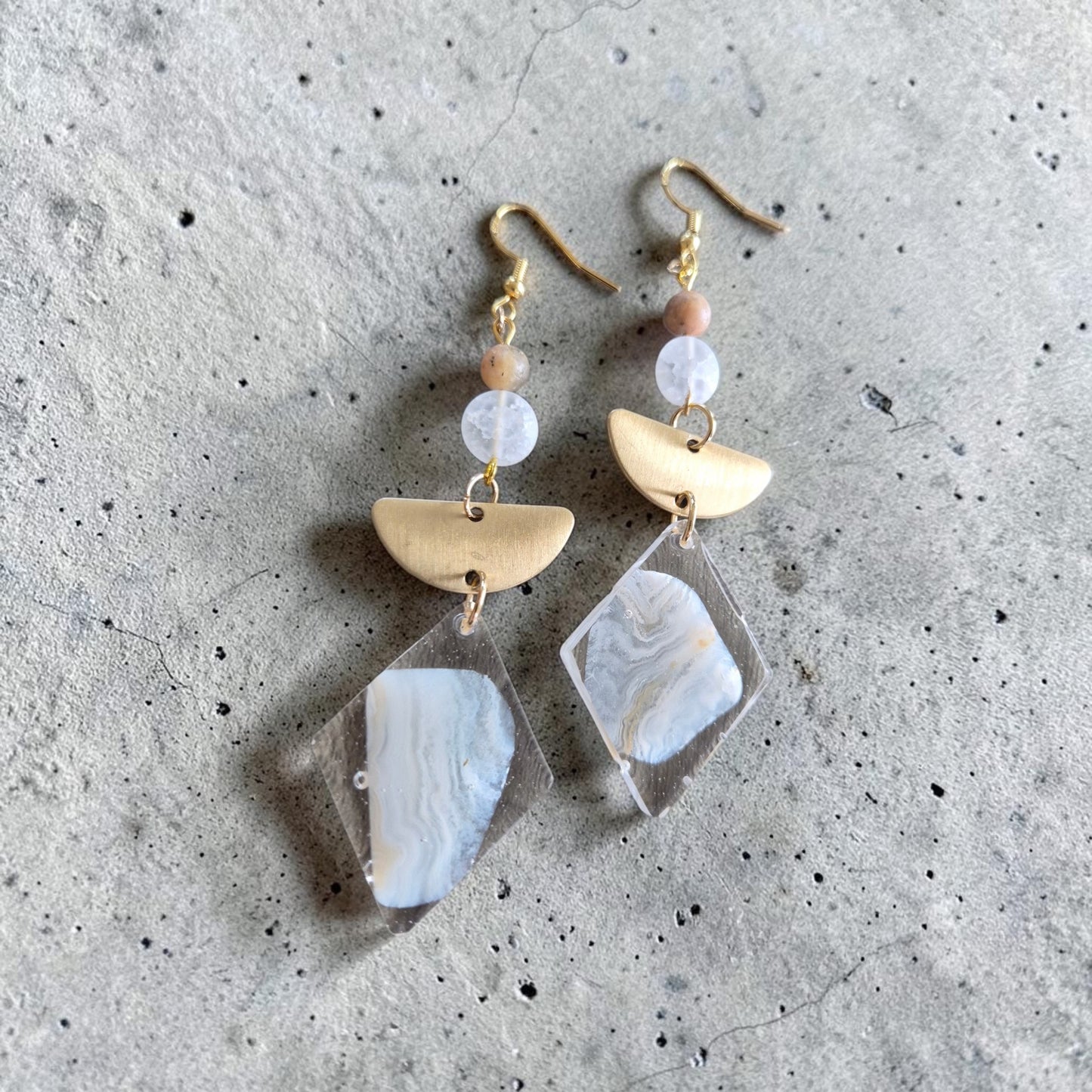 Fire Agate Abstract Geometric Dangle Earrings