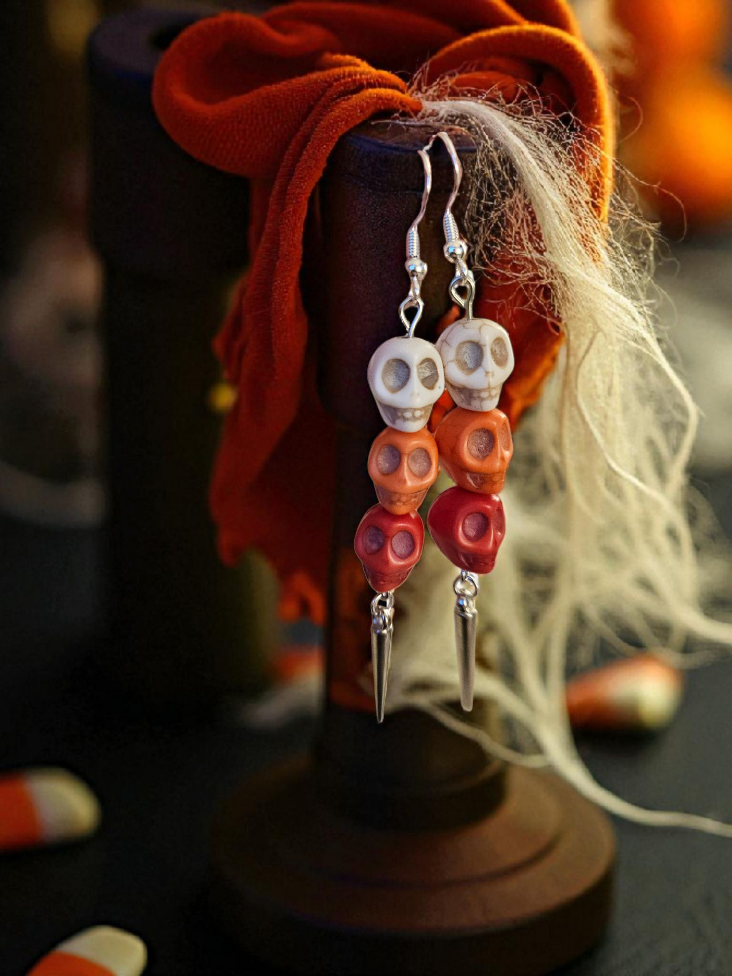 Dìa De Los Muertos Dangle Skulls and Spikes Earrings