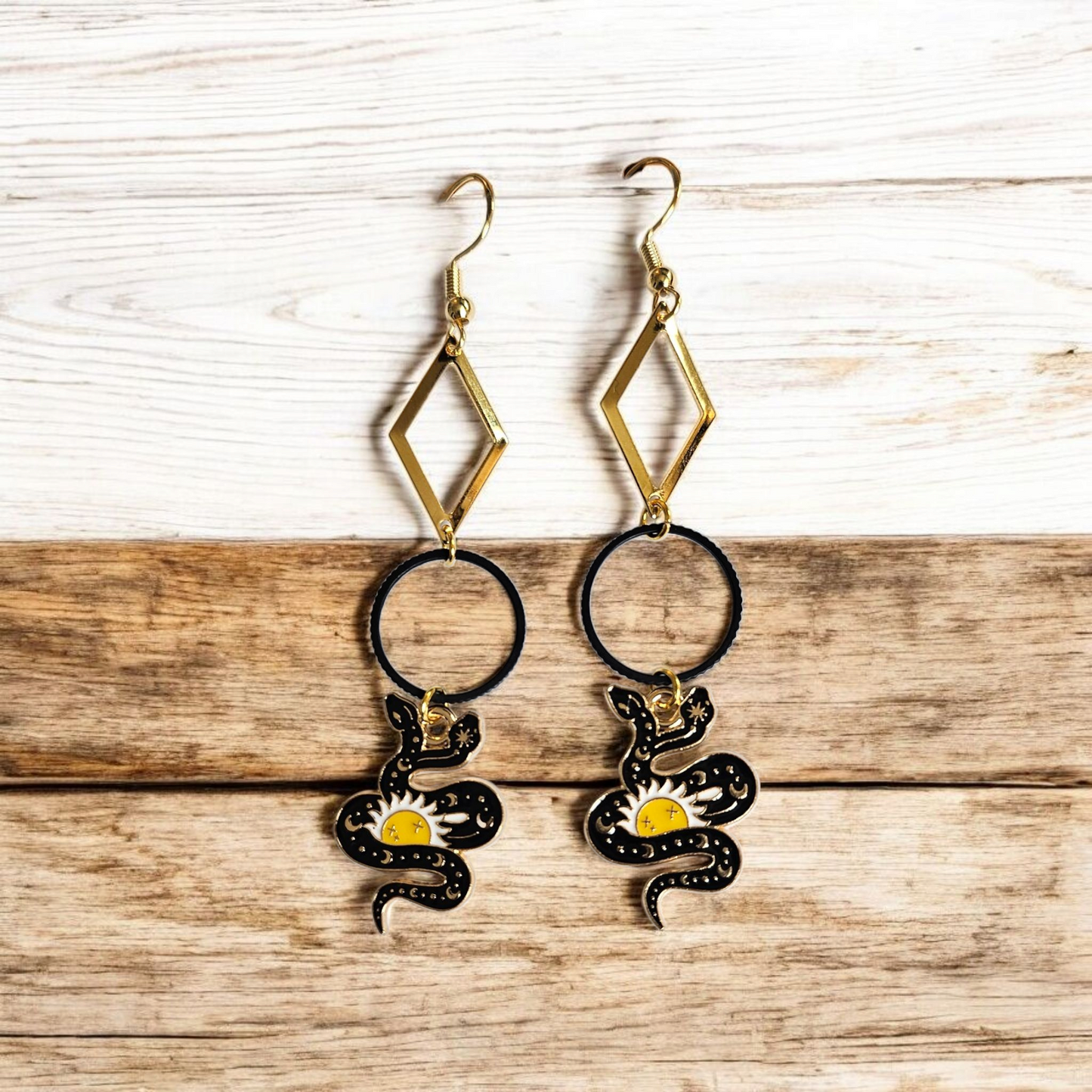 Two Headed Snake Geometric Dangle Earrings