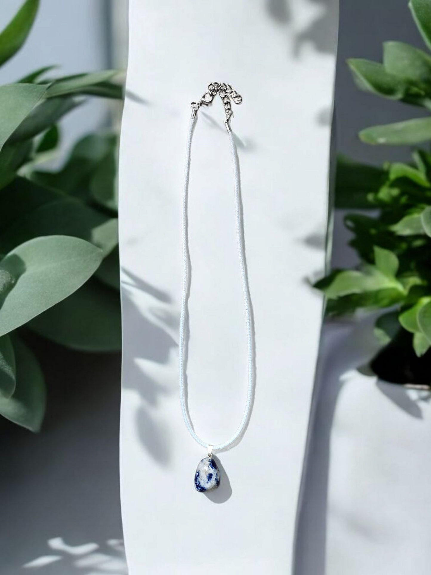 Lapis Lazuli Gemstone on Blue Leather Cord Necklace
