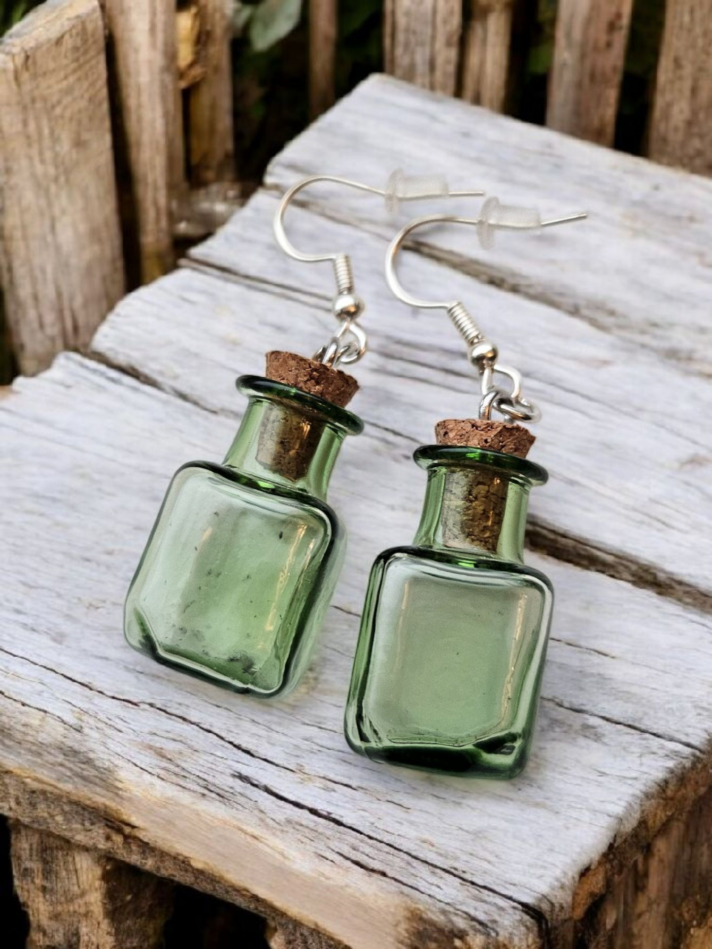 Green Translucent Cork Jar Dangle Earrings