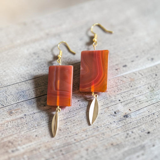 Carnelian Agate Squares Dangle Earrings