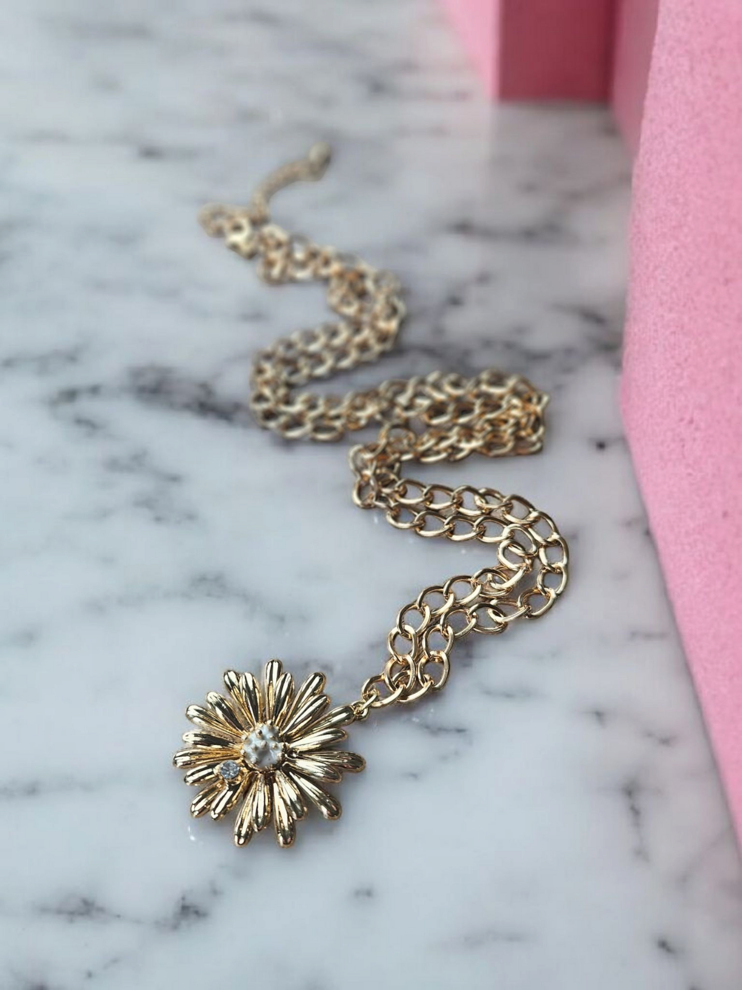 Gold Chain Shimmering Long Sunflower Necklace