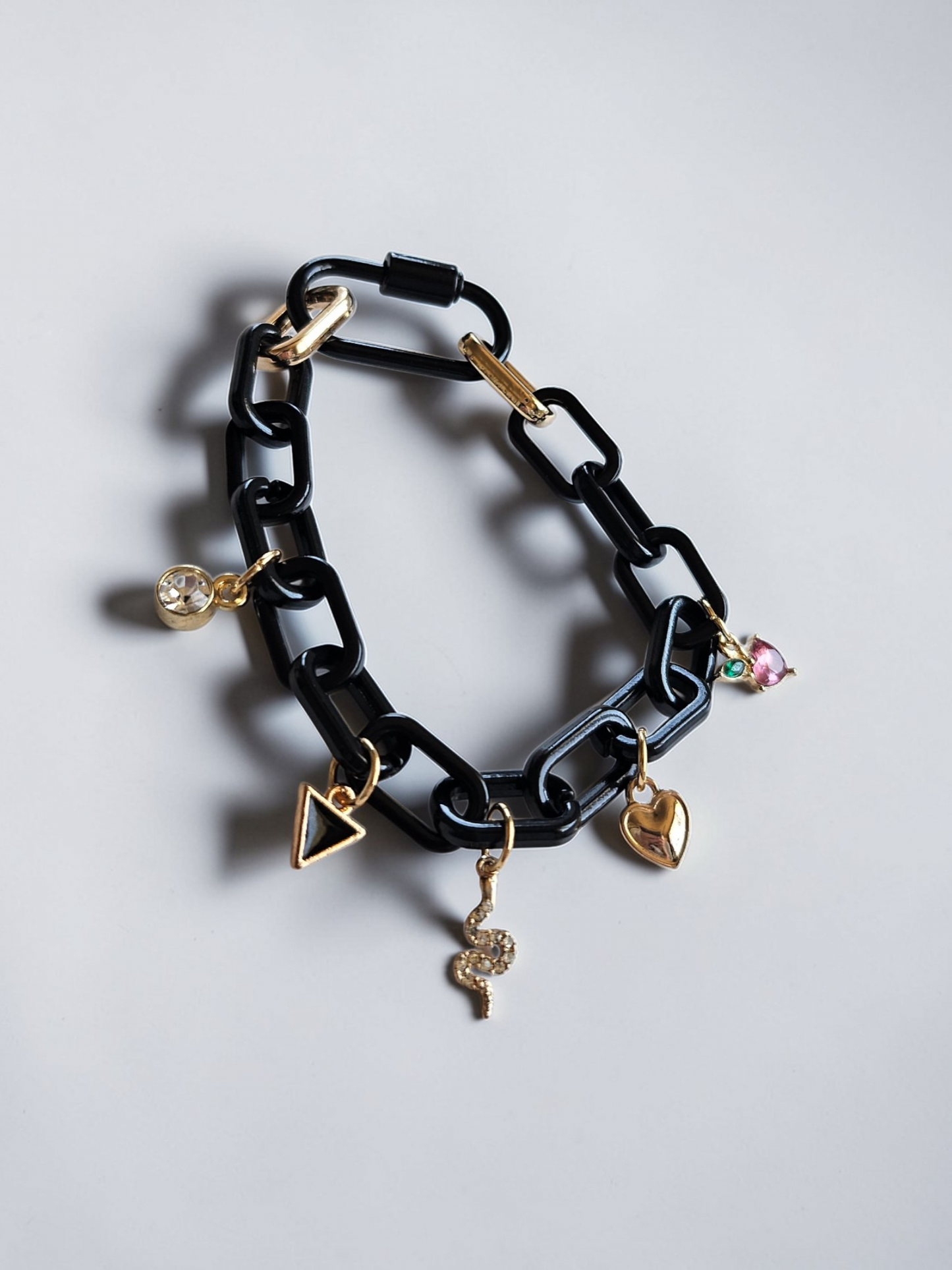 Upcycled Chunky Black Chain Charm Bracelet with Whimsical Charms