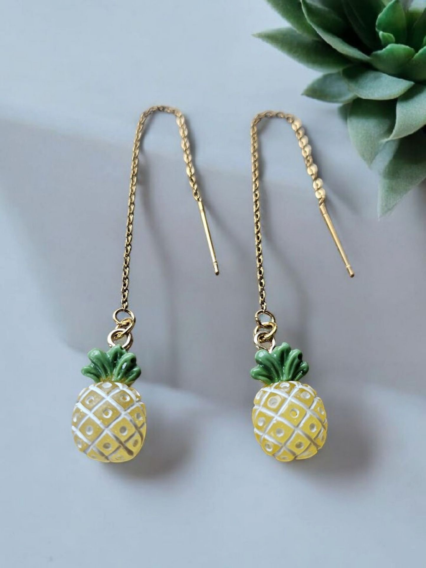 Pineapple Threaded Dangle Earrings on Gold