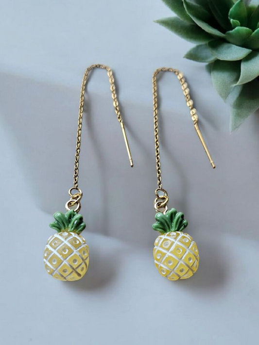 Pineapple Threaded Dangle Earrings on Gold