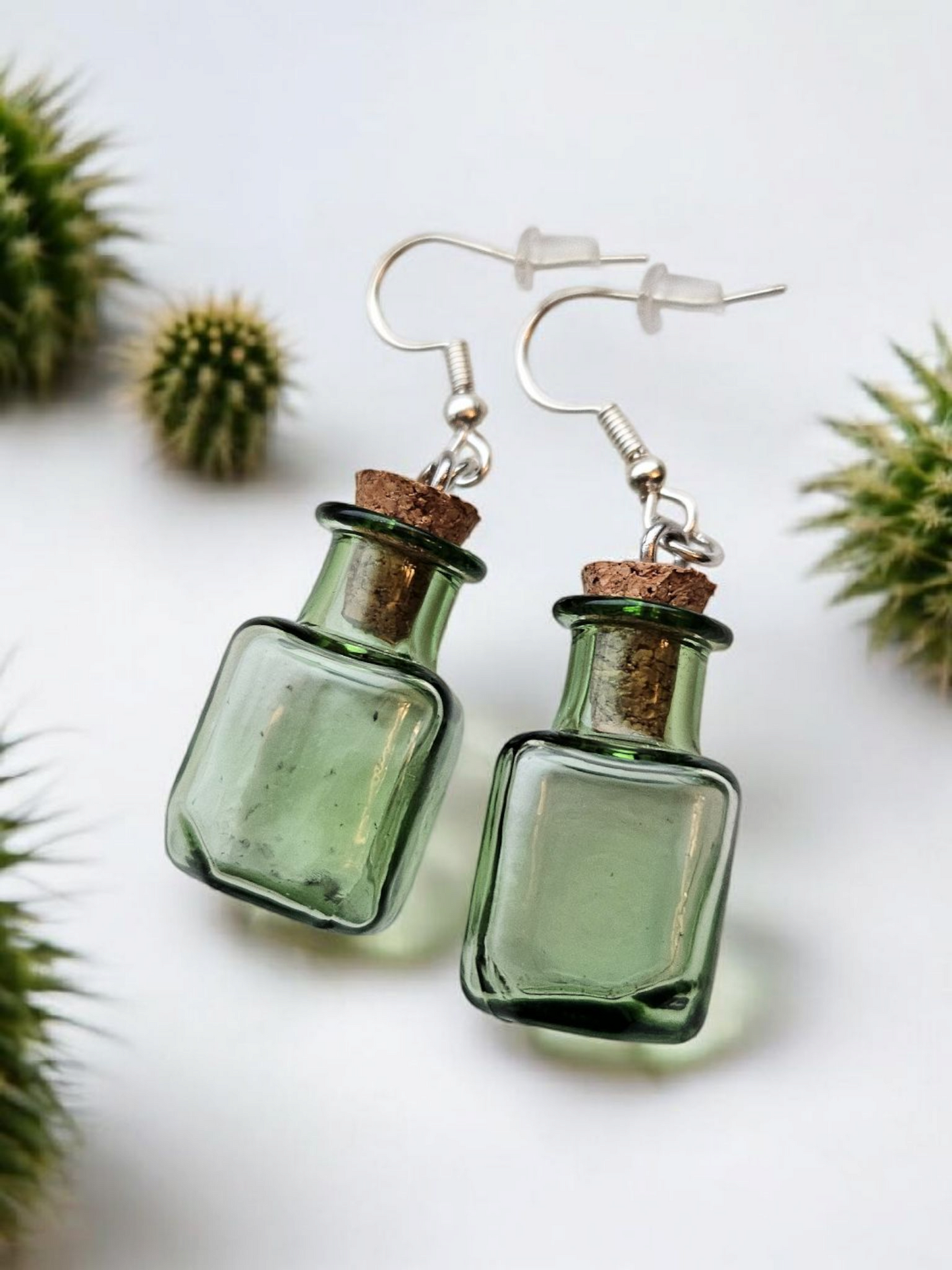 Green Translucent Cork Jar Dangle Earrings