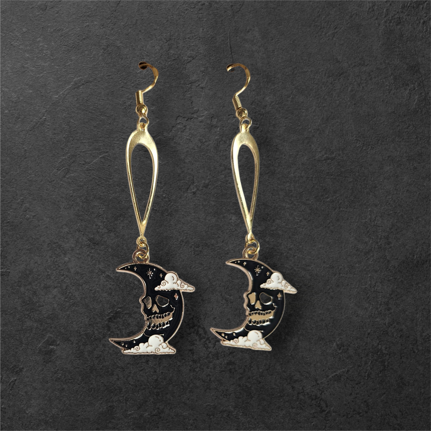 Haunted Moon Gold and Black Dangle Earrings