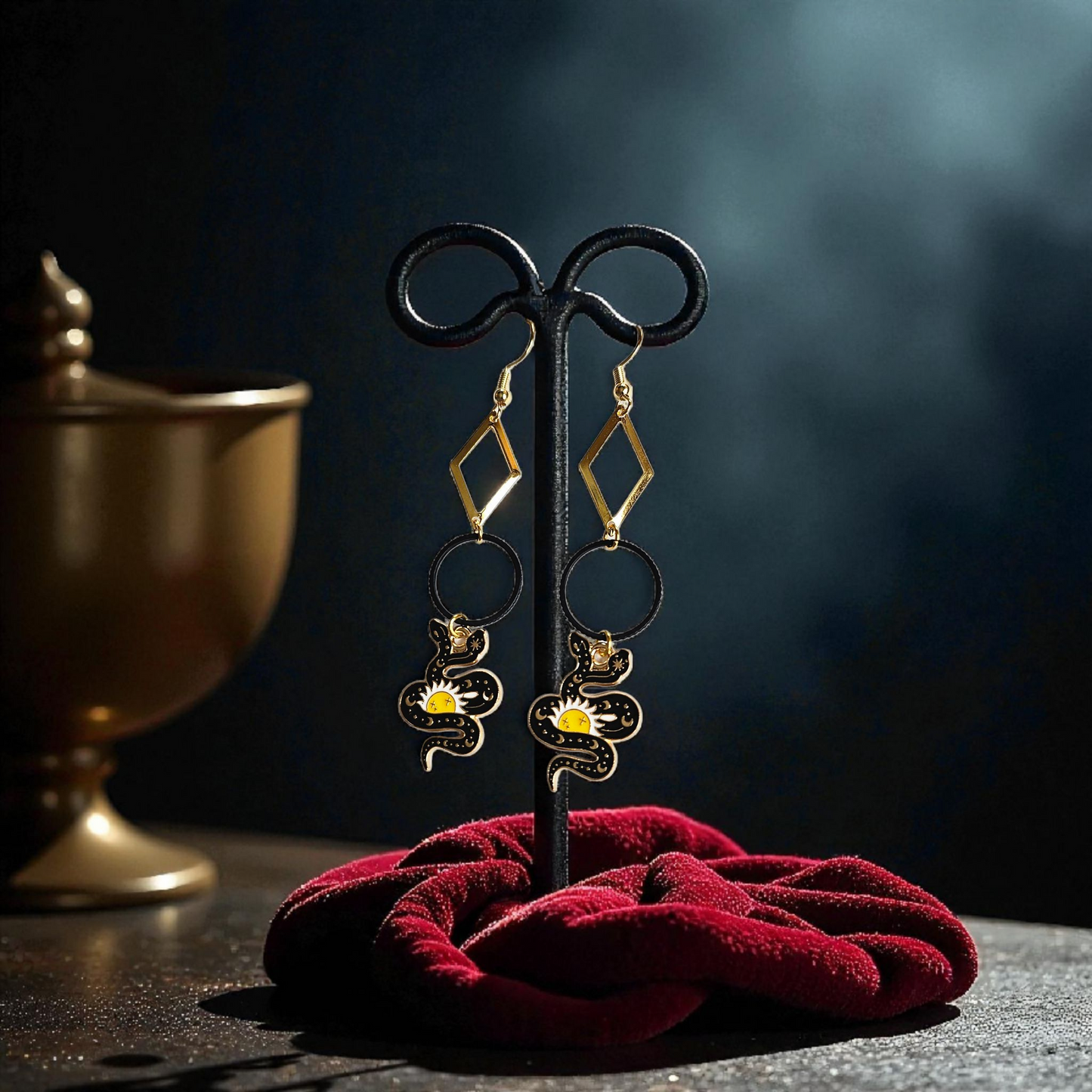 Two Headed Snake Geometric Dangle Earrings