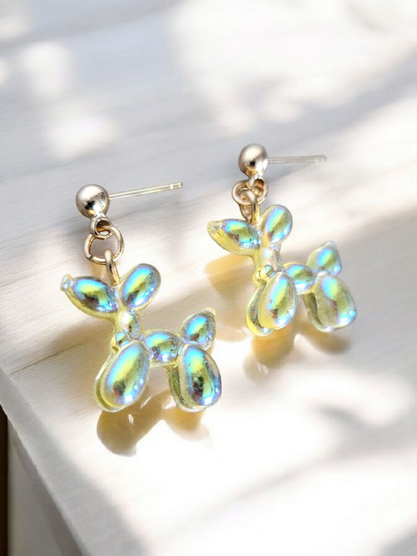 White Iridescent Balloon Animal Stud Earrings