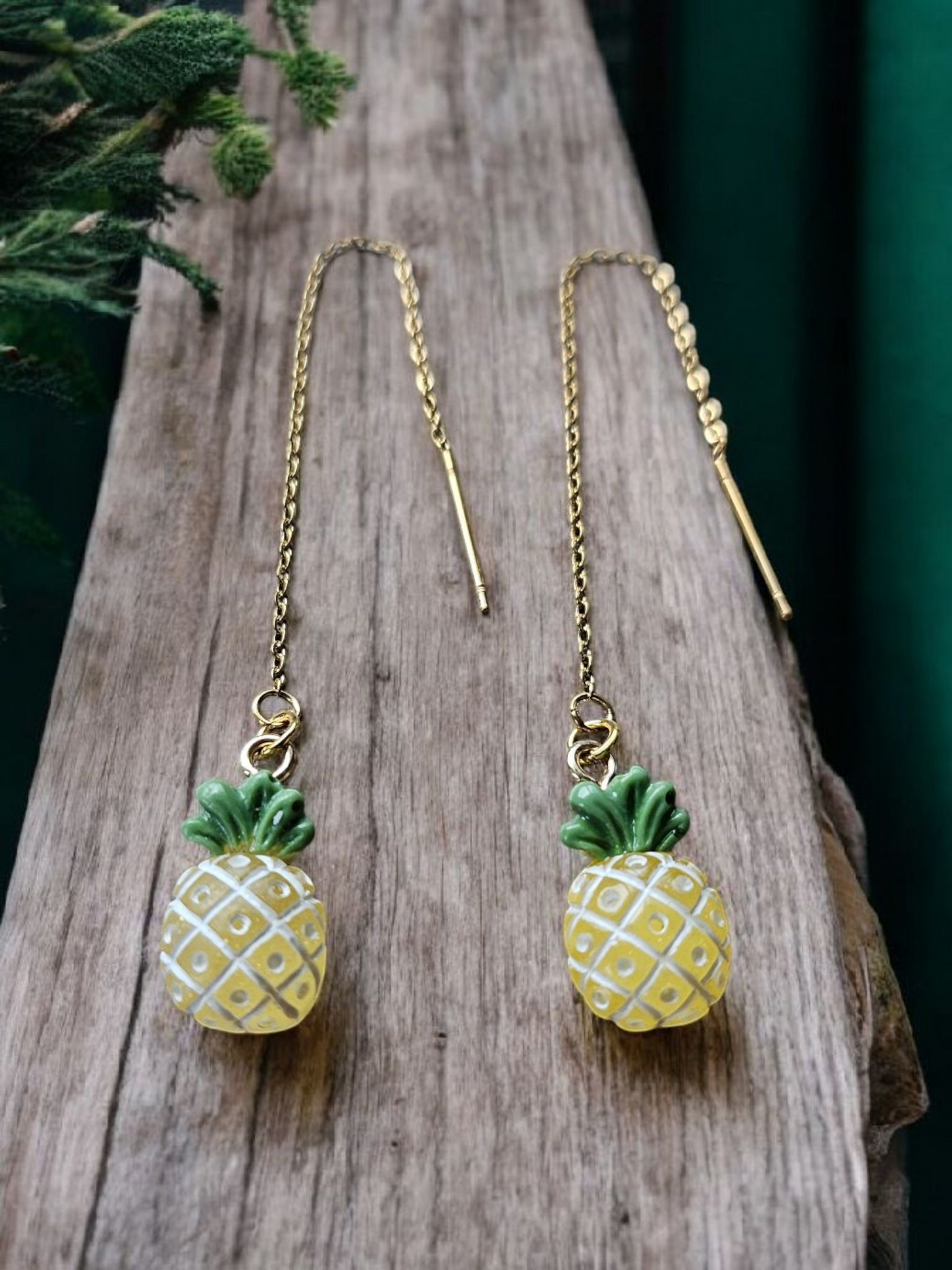 Pineapple Threaded Dangle Earrings on Gold