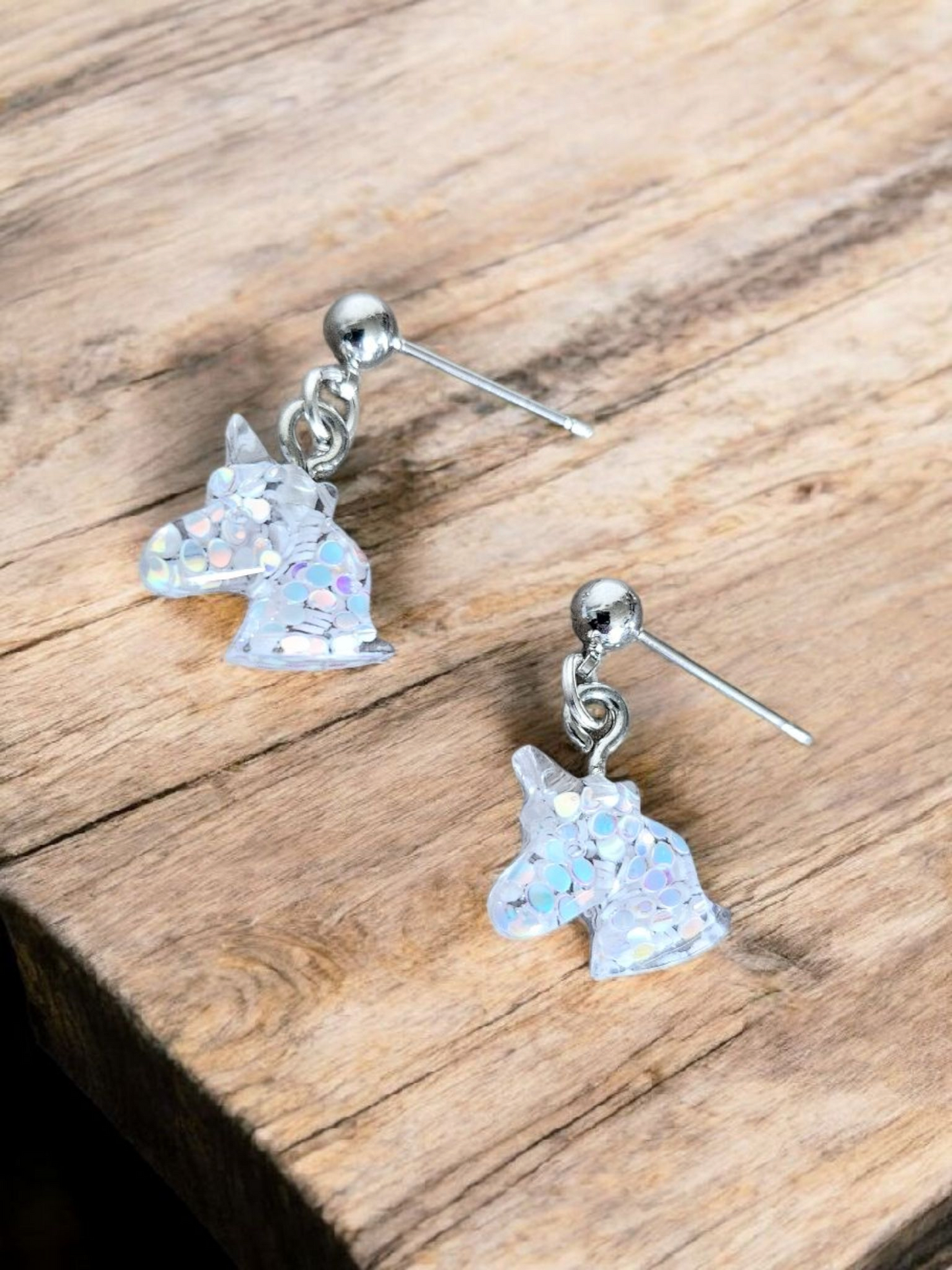 White Sparkly Unicorn Stud Earrings