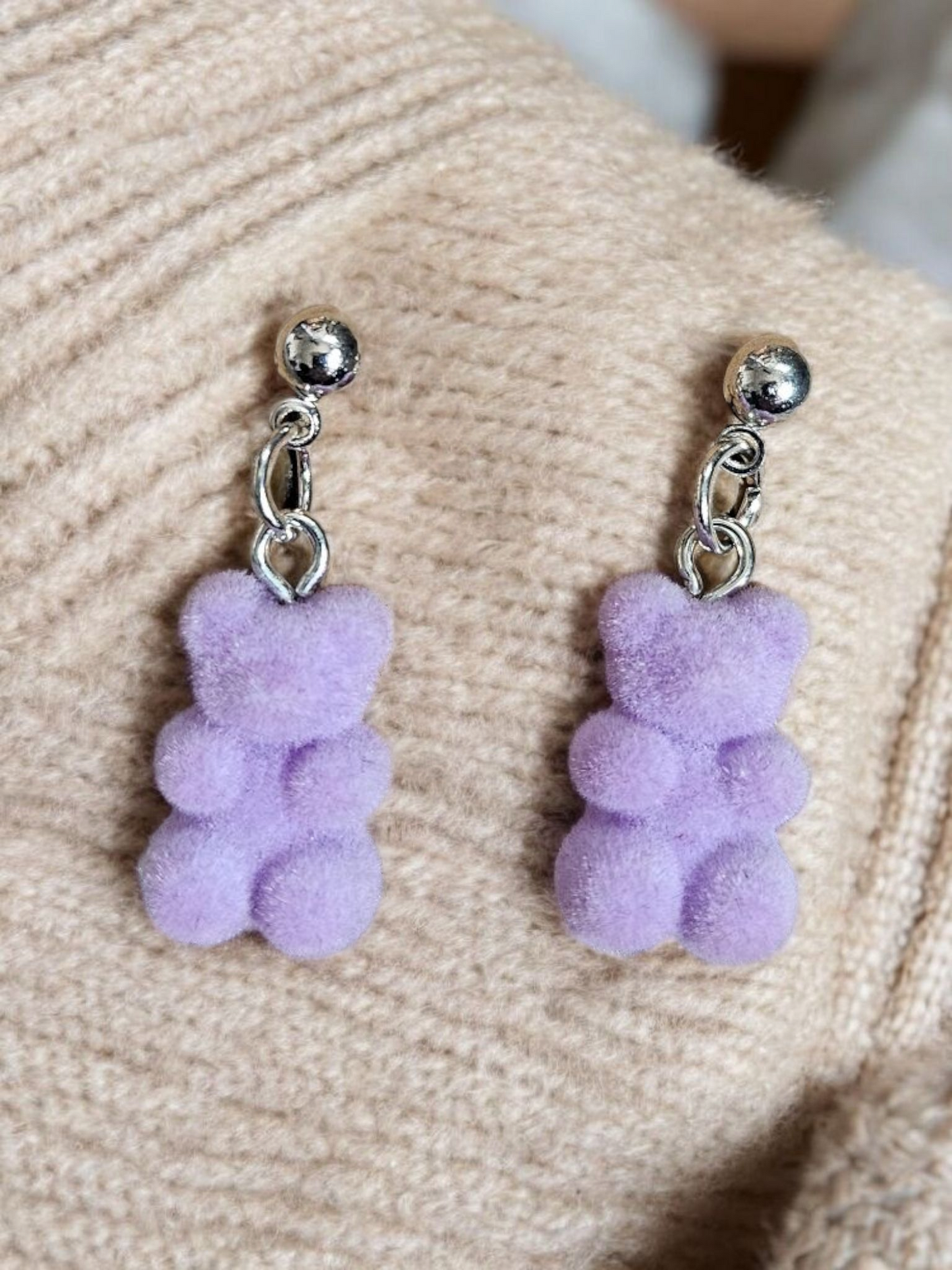 Purple Teddy Bear Stud Earrings
