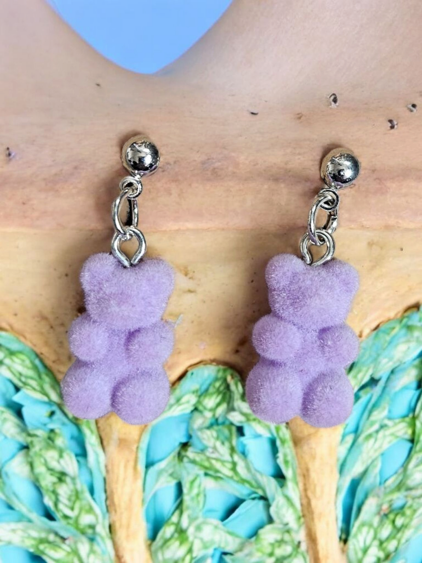 Purple Teddy Bear Stud Earrings