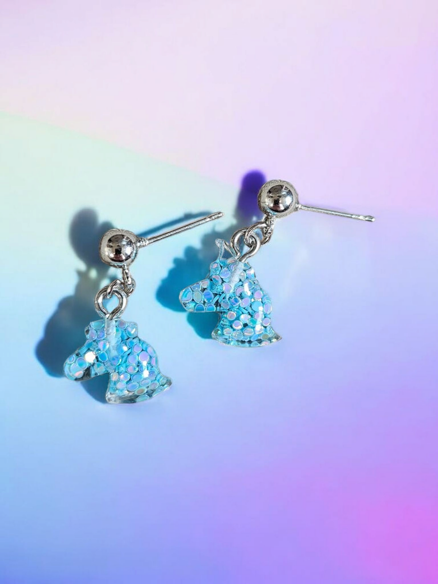 Blue Glitter Unicorn Post Dangle Earrings
