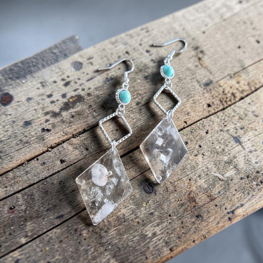 Geometric Quartz Pebbles with Turquoise Dangle Earrings