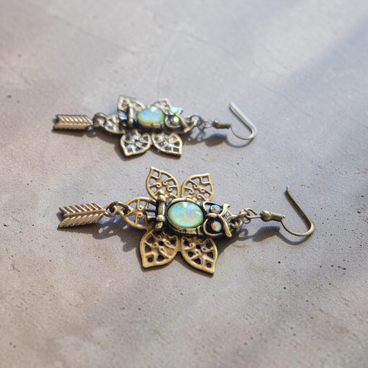 Mystical Owls on Brass Upcycled Earrings
