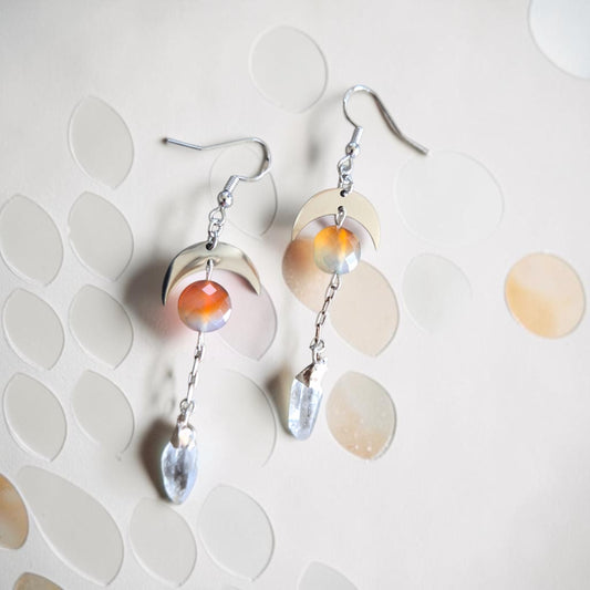 Crescent Moons with Quartz Crystal Point Drops