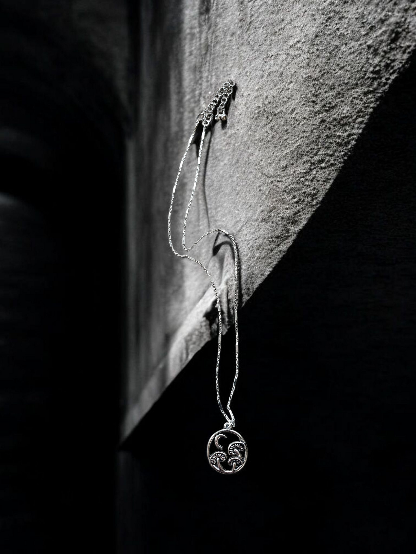 Upcycled Silver Mushroom Pendant Necklace