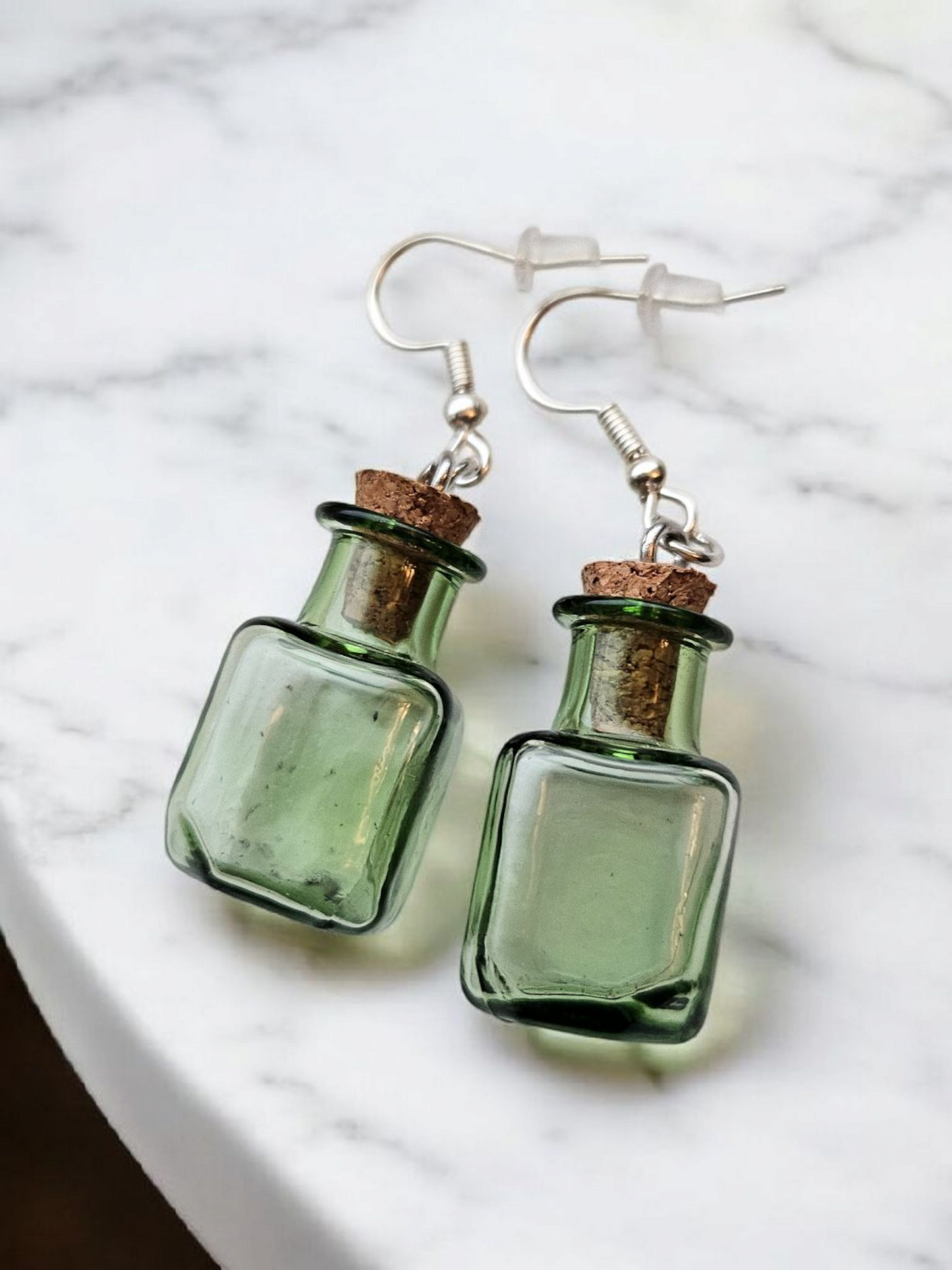 Green Translucent Cork Jar Dangle Earrings