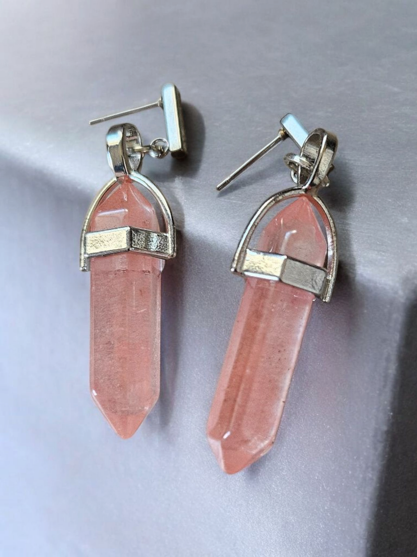 Rose Quartz Crystal Point Stud Earrings