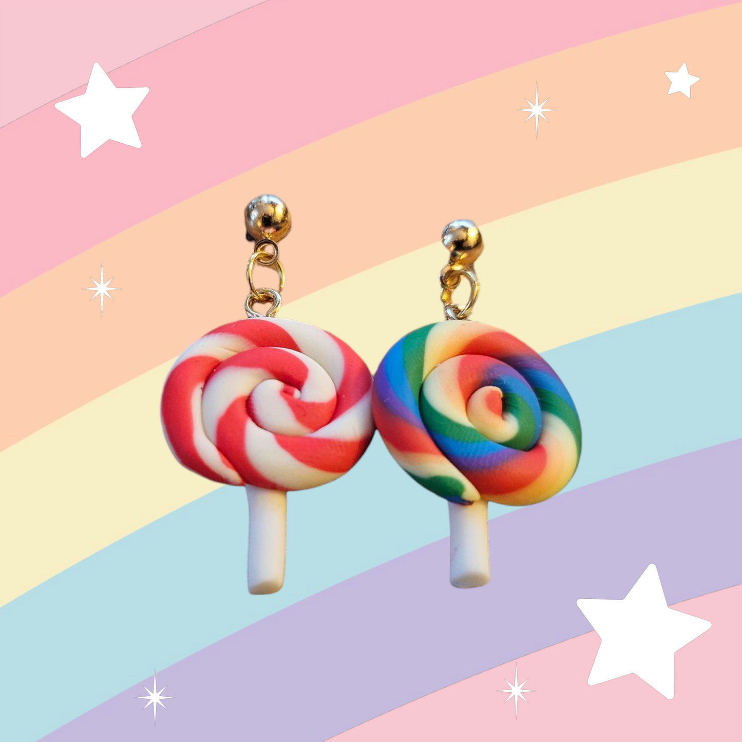 Asymmetrical Rainbow Lollipop Littles Earrings Red Skew