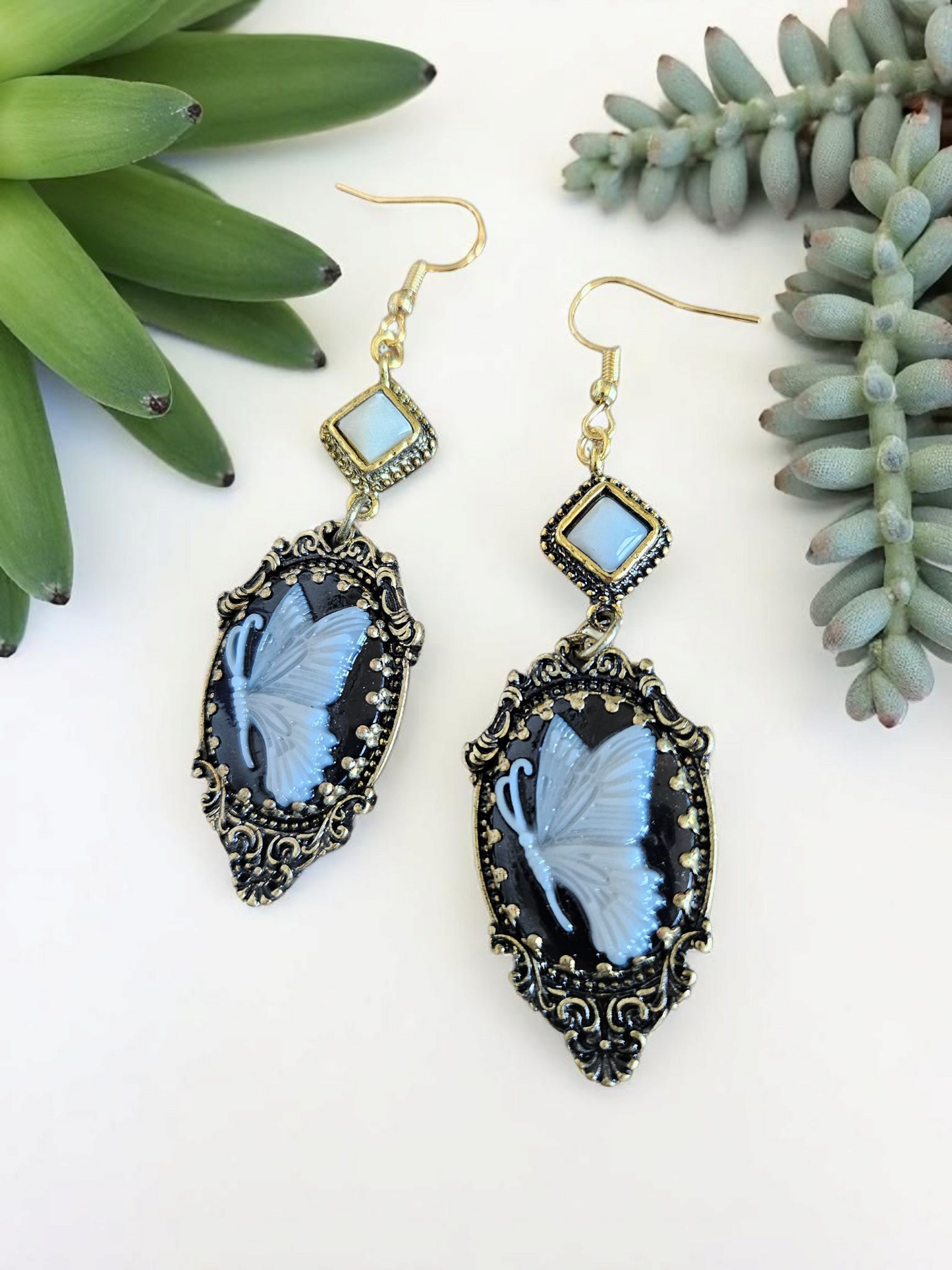 Black Moth Gothic Dangle Earrings