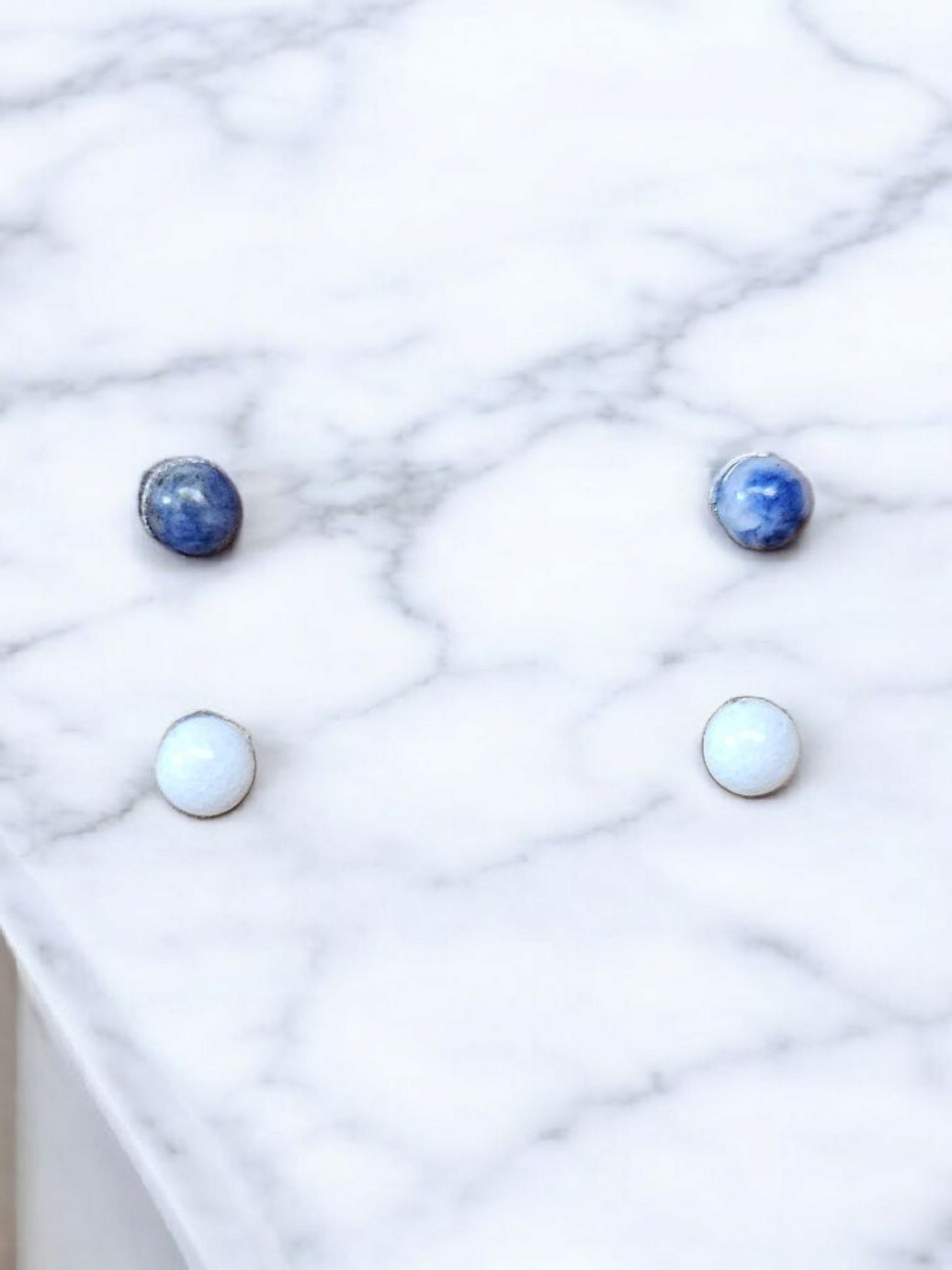 Lapis Lazuli, Milky Quartz Stud Titanium Earrings