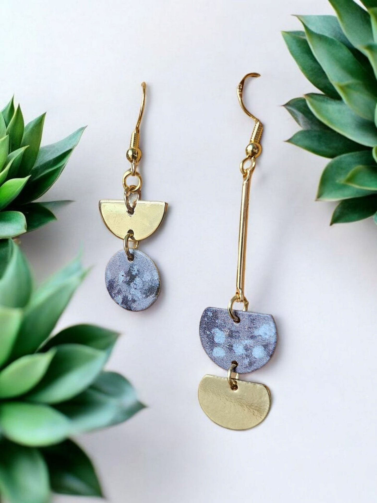 Asymmetrical Vintage Floral and Gold Geometric Dangle Earrings 2