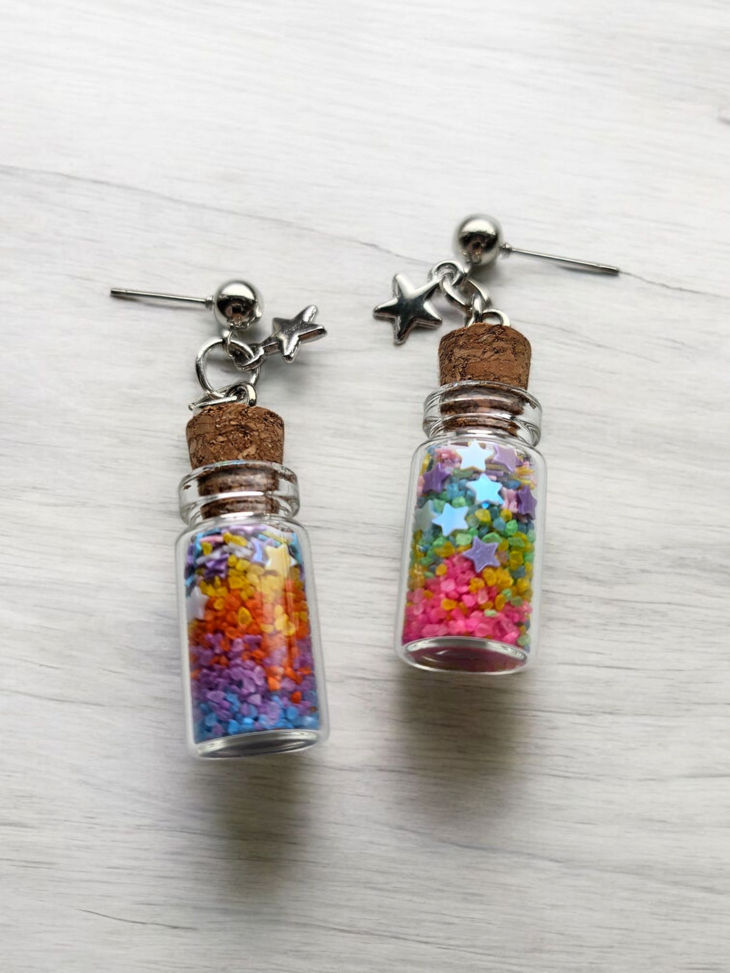 Rainbow Star Confetti Jar Dangle Post Earrings