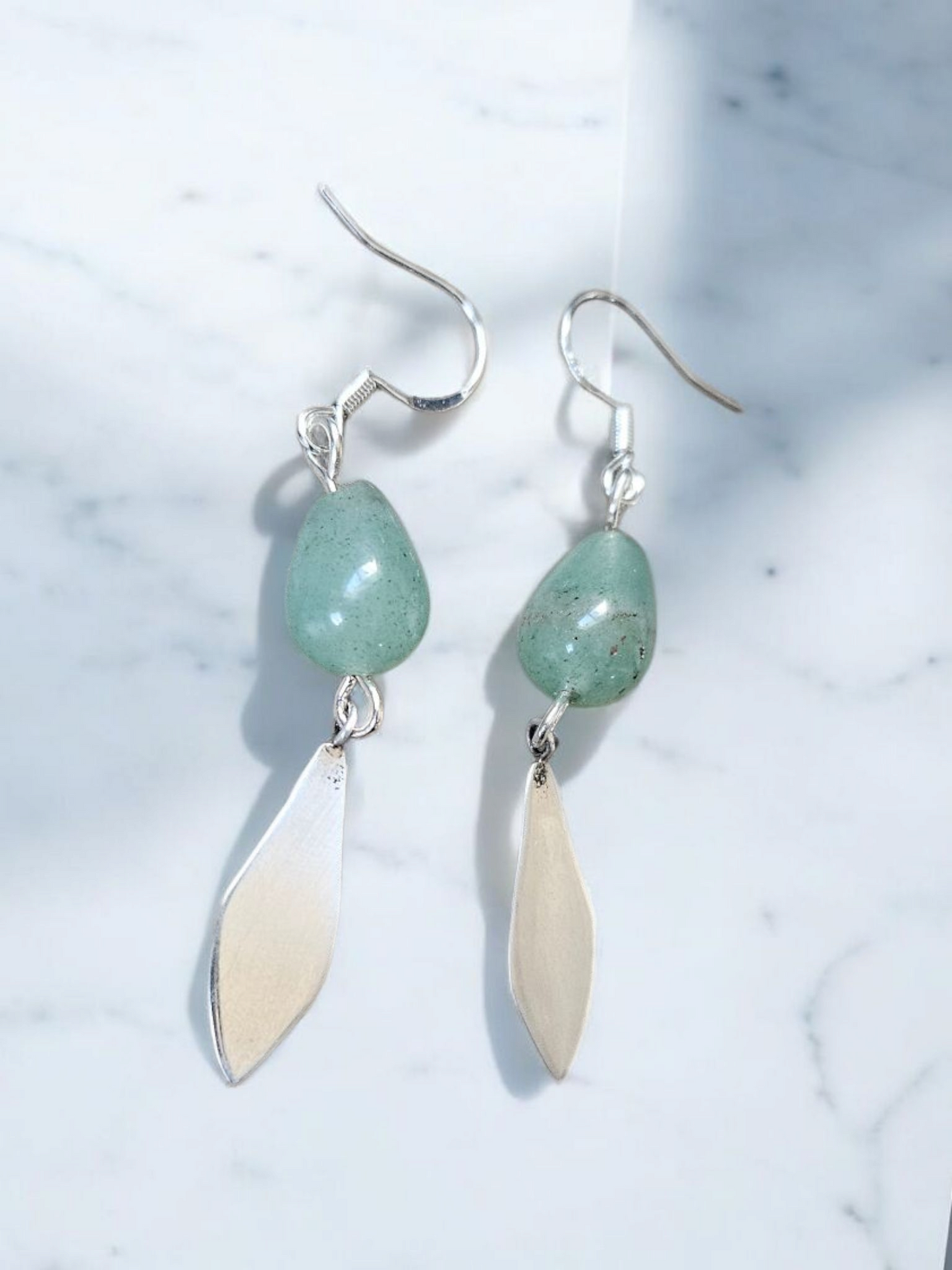 Upcycled Aventurine Gemstone with Silver Charm Petite Dangle Earrings